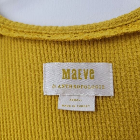 MAEVE ANTHROPOLOGIE Samina Thermal Babydoll Mustard Yellow Top Size X-Small - Picture 4 of 9